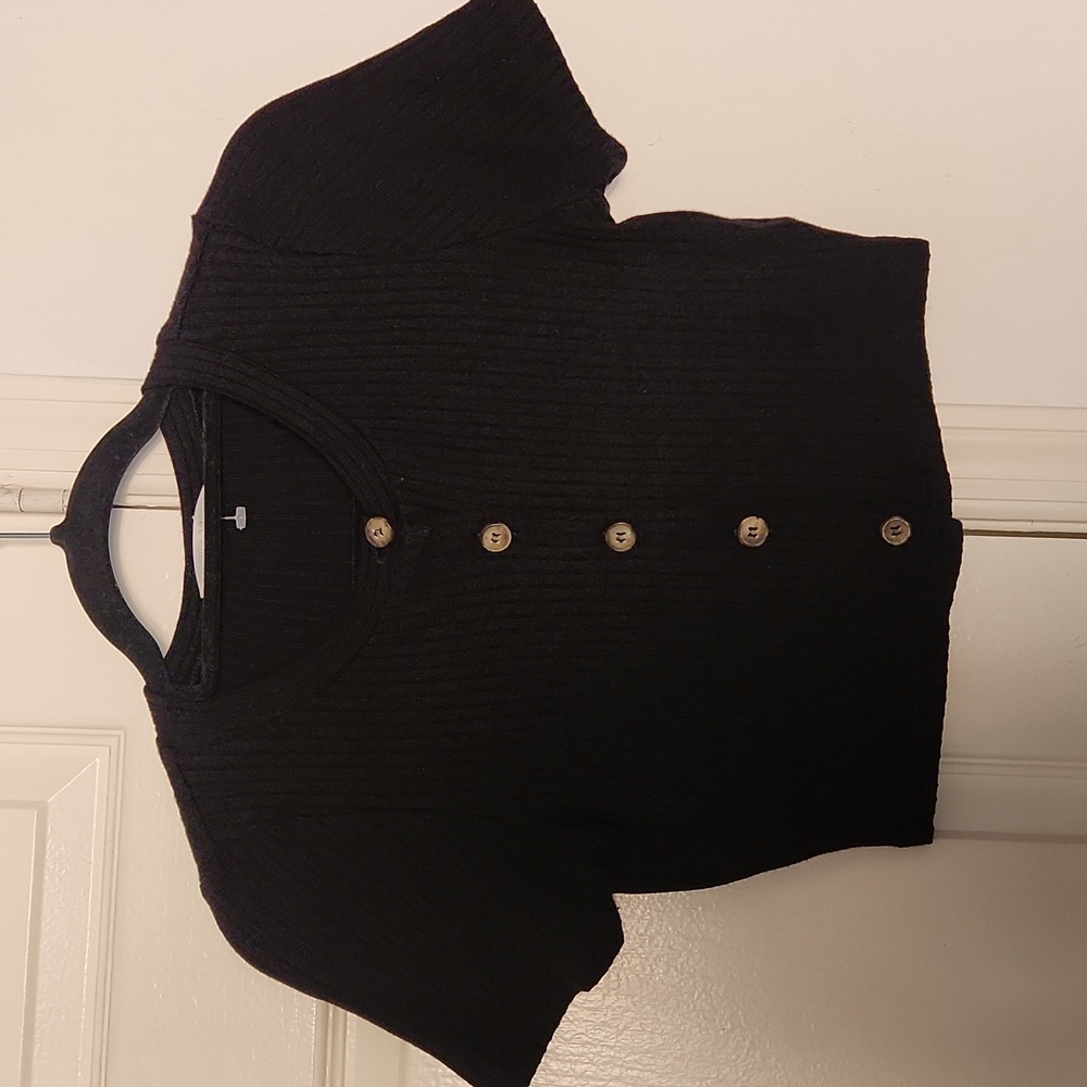 Reformation Black Ribbed Crop Cardigan Size XS - Picture 9 of 9
